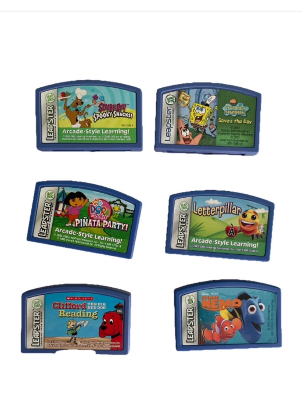 Lot of 6 LeapFrog Leapster LeapPad Learning Game Cartridges Nemo sponge bob Dora